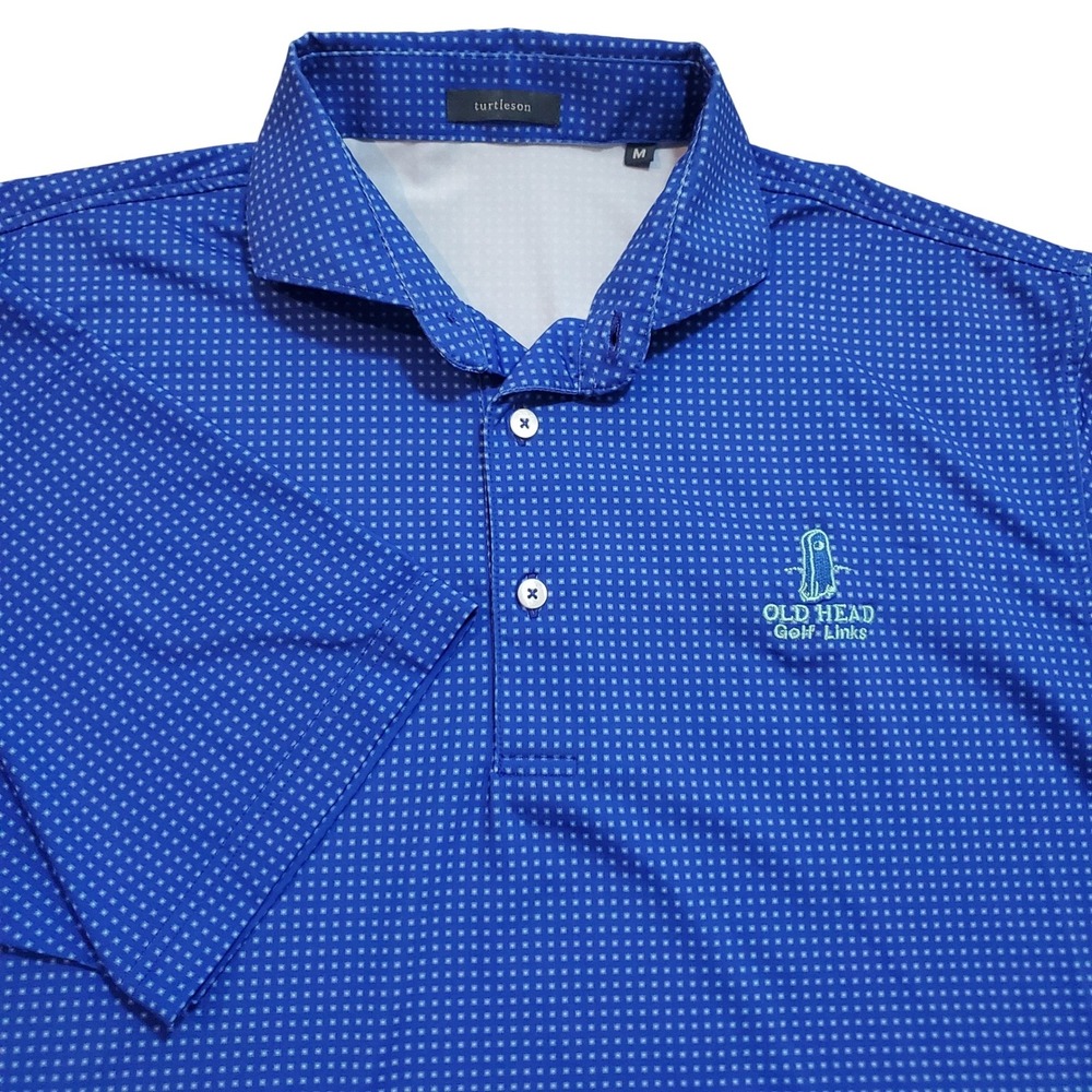 Turtleson Mens Blue Geometric Old Head Golf Links Performance Polo Shirt Size M